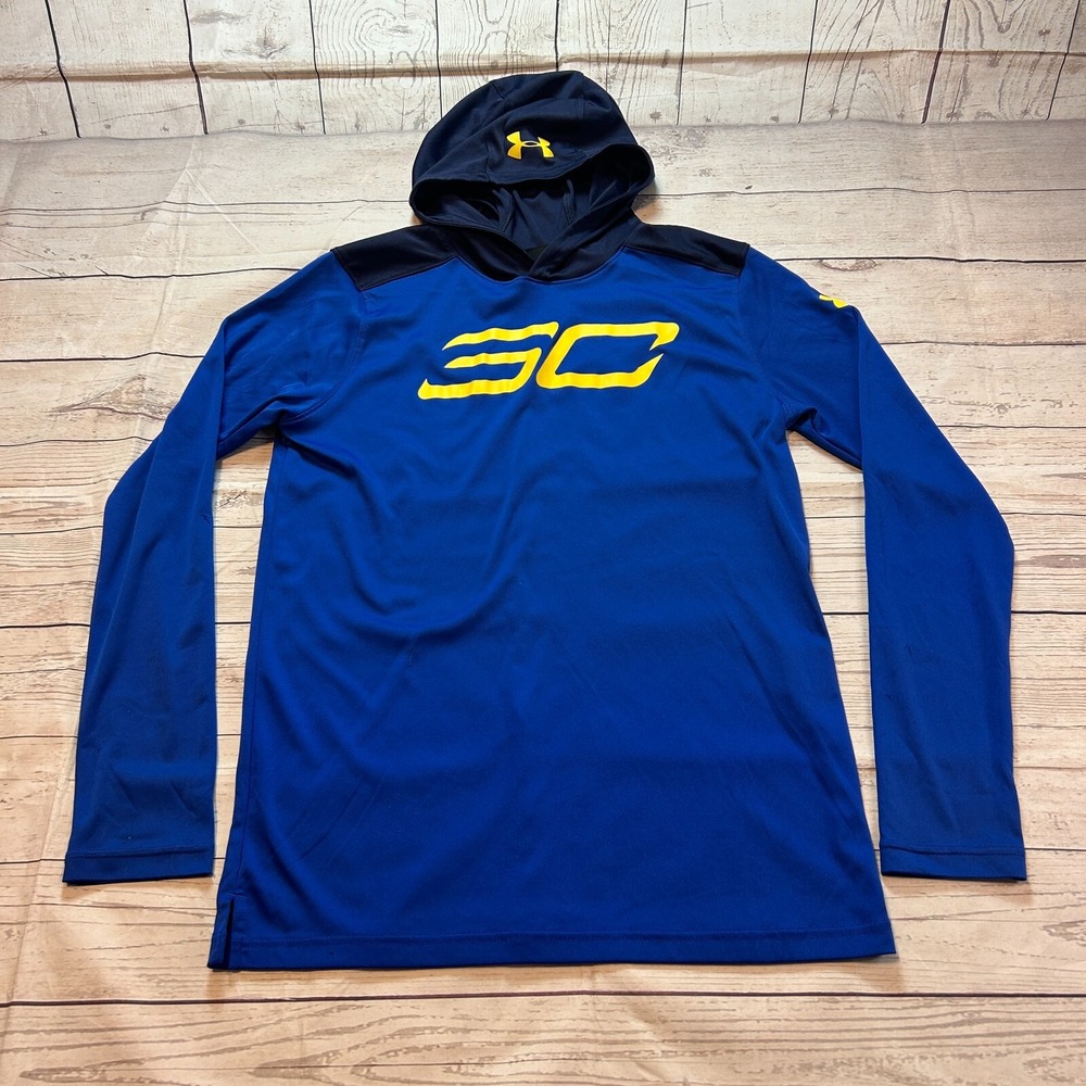 Under Armour Heat Gear Steph Curry Blue Loose Fit Hooded Sweatshirt Youth XL